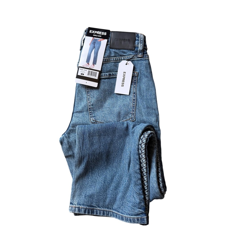 Express Ankle Jeans Womens 4 Medium Wash Braided Side Seam High Rise EX011694